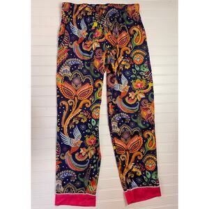 Averie Into the Wild Paisley Bird Boho Satin Pajama Pants Bottoms‎ Womens Medium